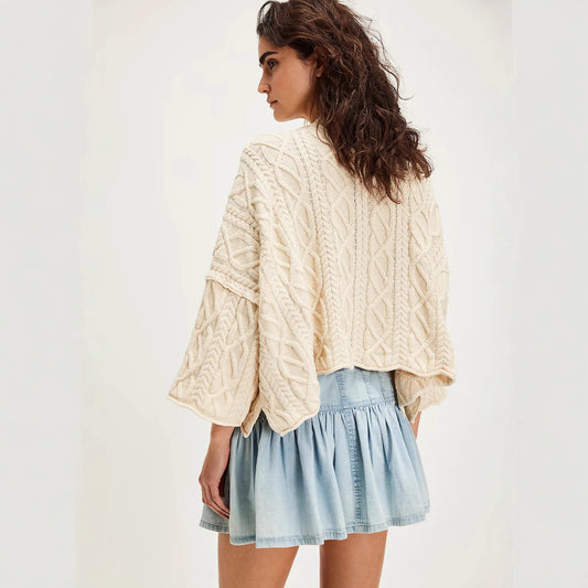 High Waist A-Line Denim Pleated Skirt