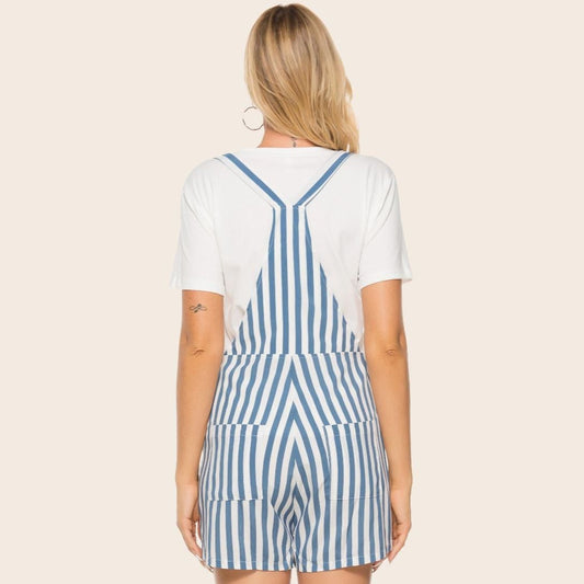 Striped Double Pocket Fastener Romper