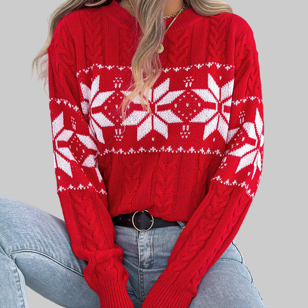 Snowflake Pattern Long Sleeve Pullover Sweater