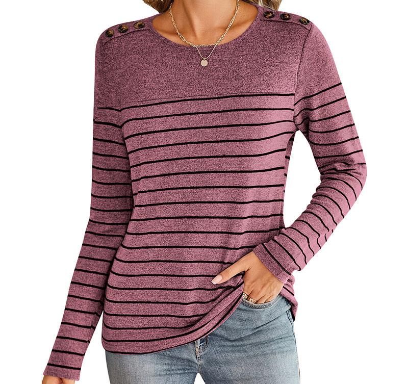 Striped Contrast Color Long Sleeve Button Top