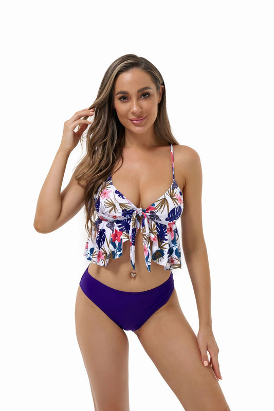 Sexy Backless Lace up Ruffled Tankini