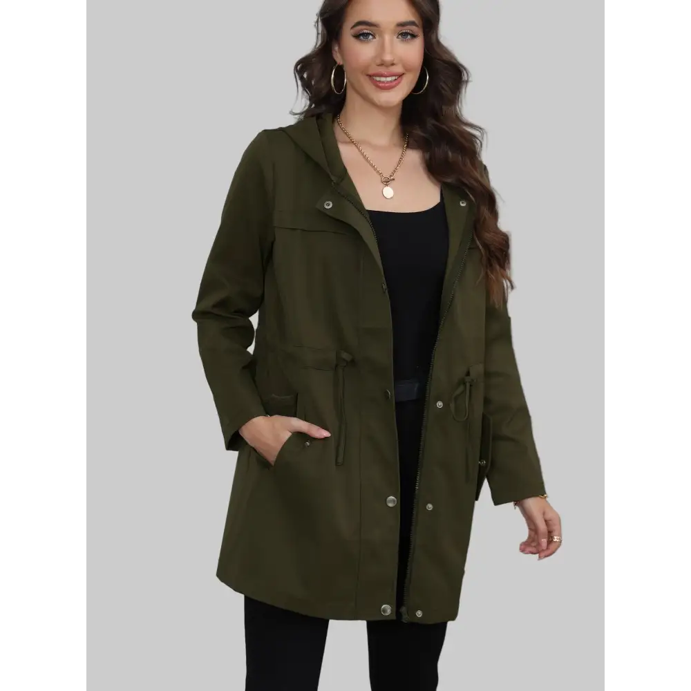 Anorak Mid Length Waist Trimming Coat - S / Army Green - Outerwear