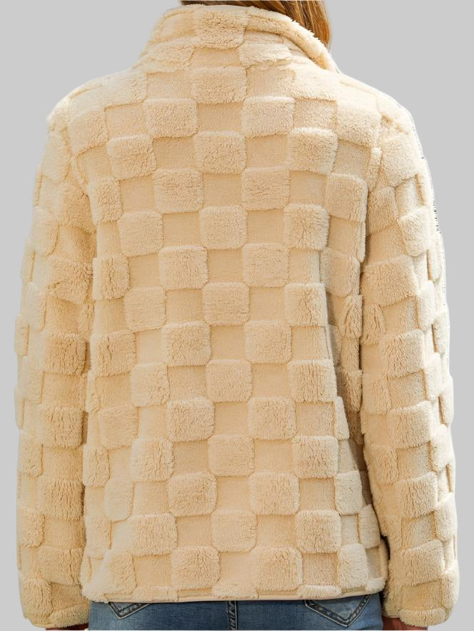 Autumn Winter Long Sleeve Zipper Plaid Plush Coat Tamra.Shop.Social