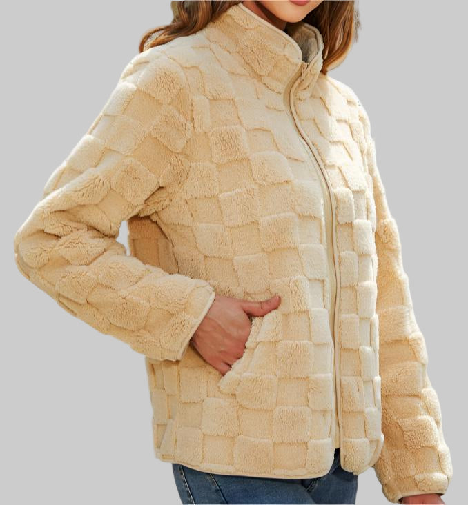 Autumn Winter Long Sleeve Zipper Plaid Plush Coat Tamra.Shop.Social