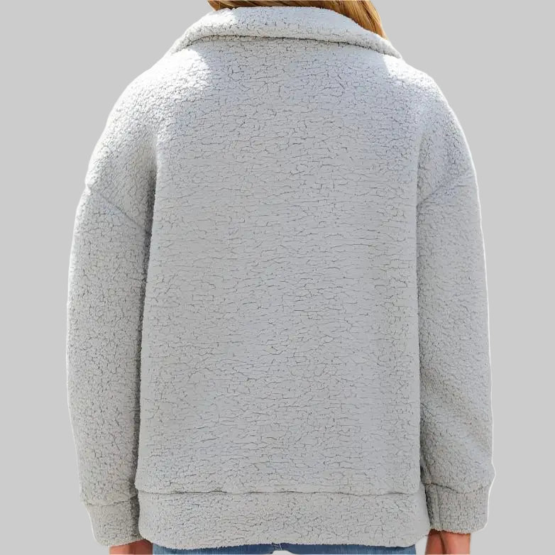 Autumn Winter Long Sleeve Zipper Plush Stitching Coat - Outerwear