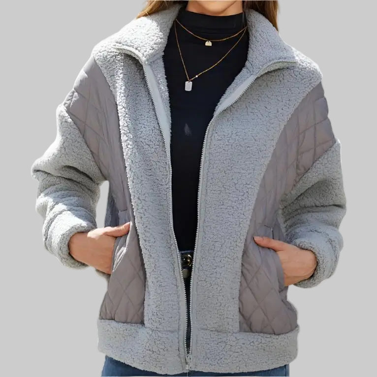 Autumn Winter Long Sleeve Zipper Plush Stitching Coat - S / Gray - Outerwear