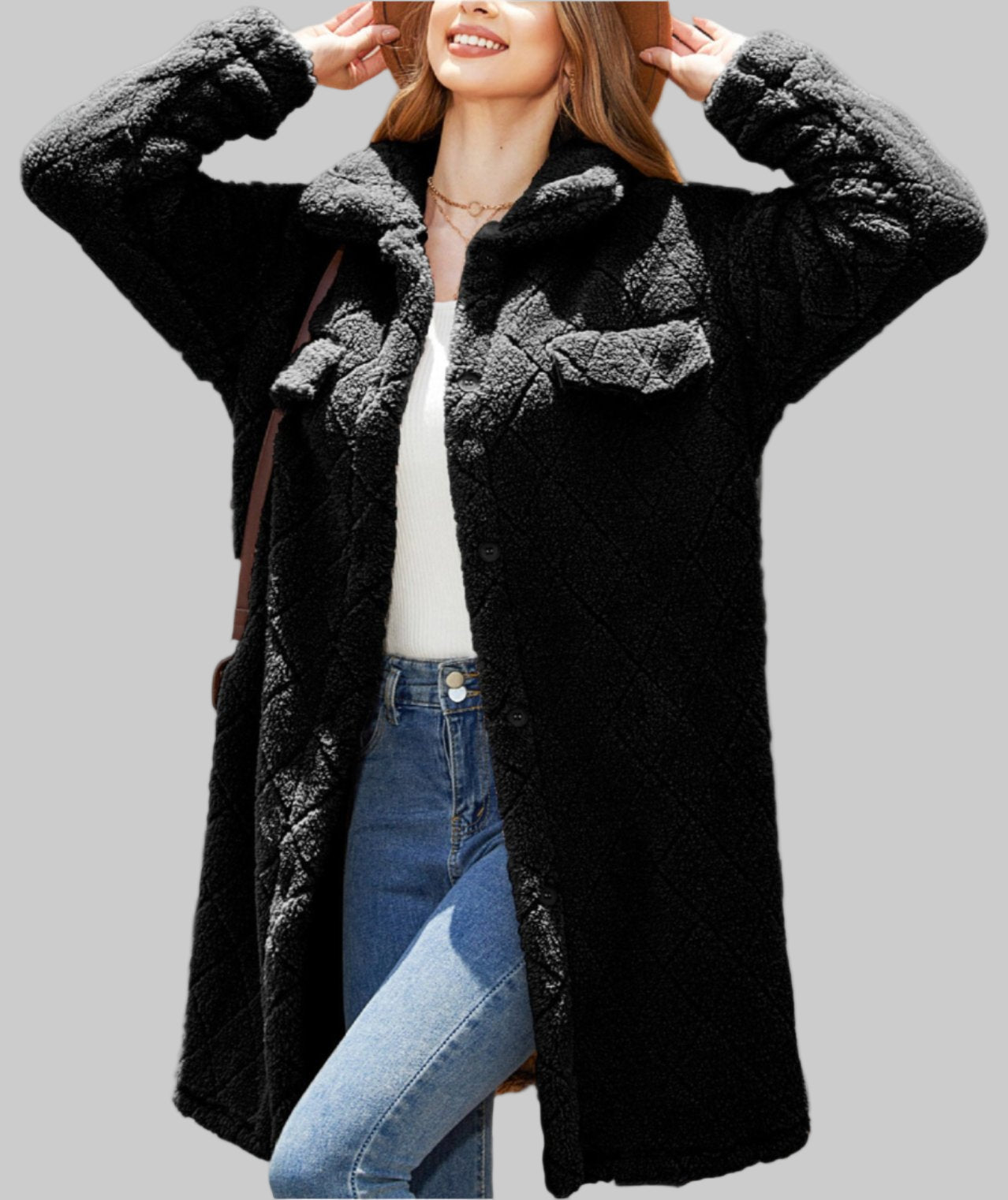 Autumn Winter Plush Loose Single Breasted Diamond Coat Tamra.Shop.Social