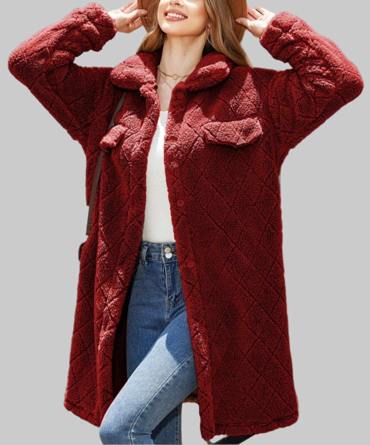 Autumn Winter Plush Loose Single Breasted Diamond Coat Tamra.Shop.Social