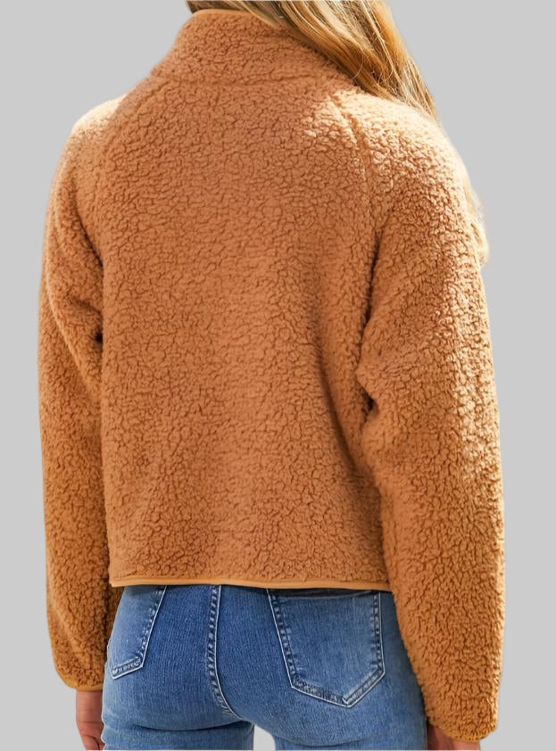 Autumn Winter Zipper Long Sleeve Plush Stitching Coat Tamra.Shop.Social