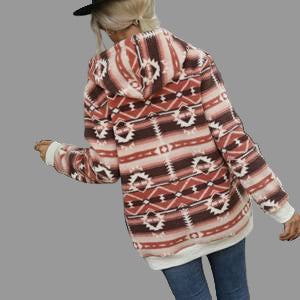 Aztec Hooded Pullover Fleece Lined Long Sleeve Sweater - Sweatshirts & Hoodies