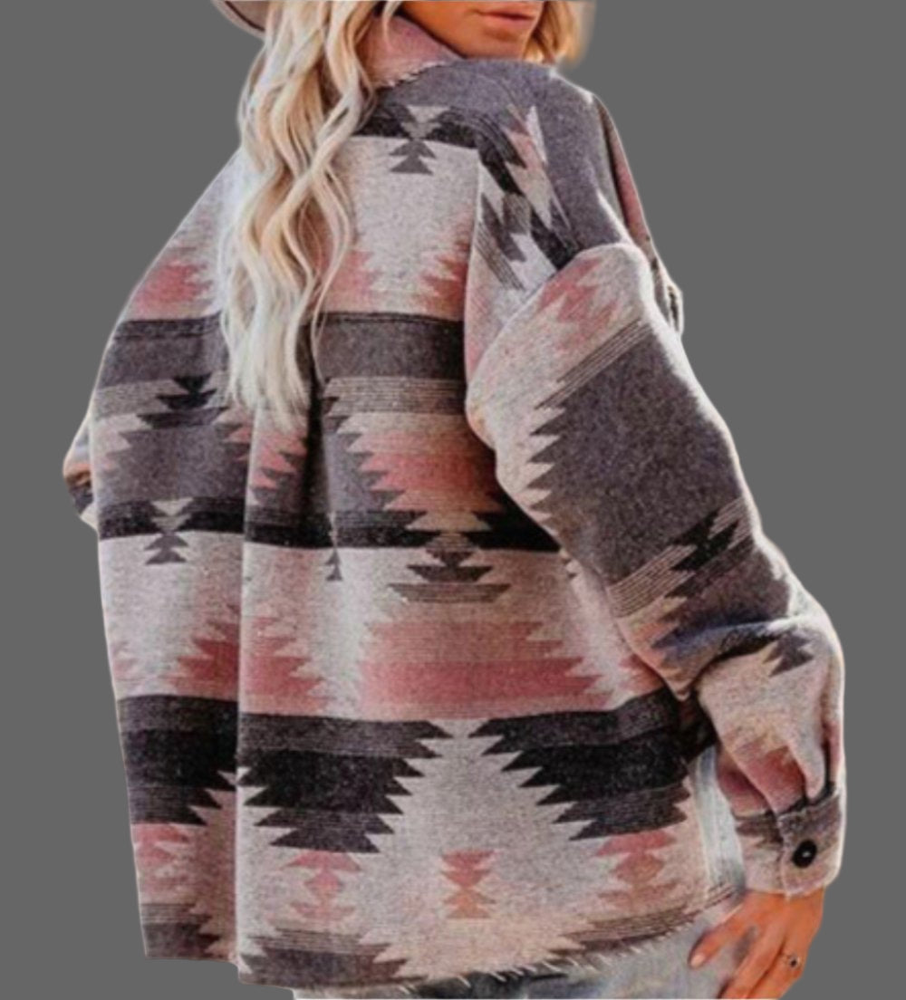 Aztec Retro Ethnic Geometric Abstract Printed Woolen Coat - Outerwear