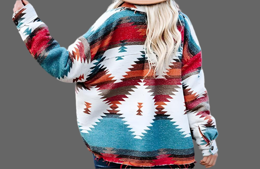 Aztec Retro Ethnic Geometric Abstract Printed Woolen Coat - Outerwear