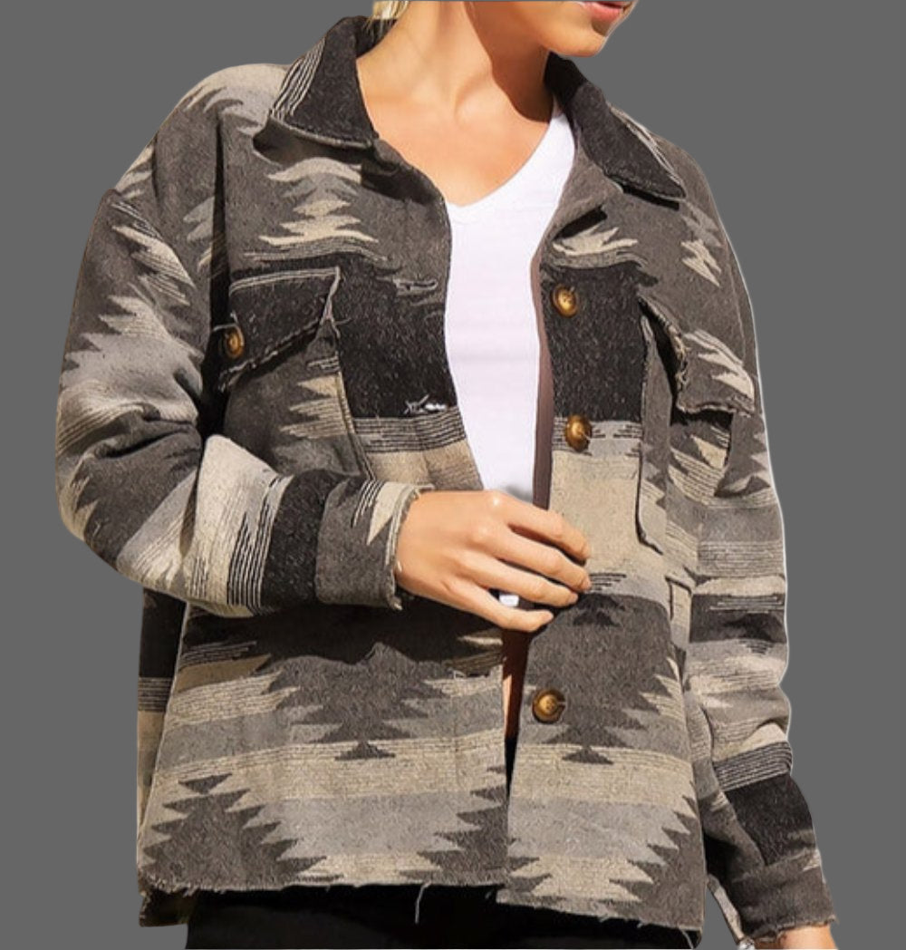 Aztec Retro Ethnic Geometric Abstract Printed Woolen Coat - S / Black - Outerwear