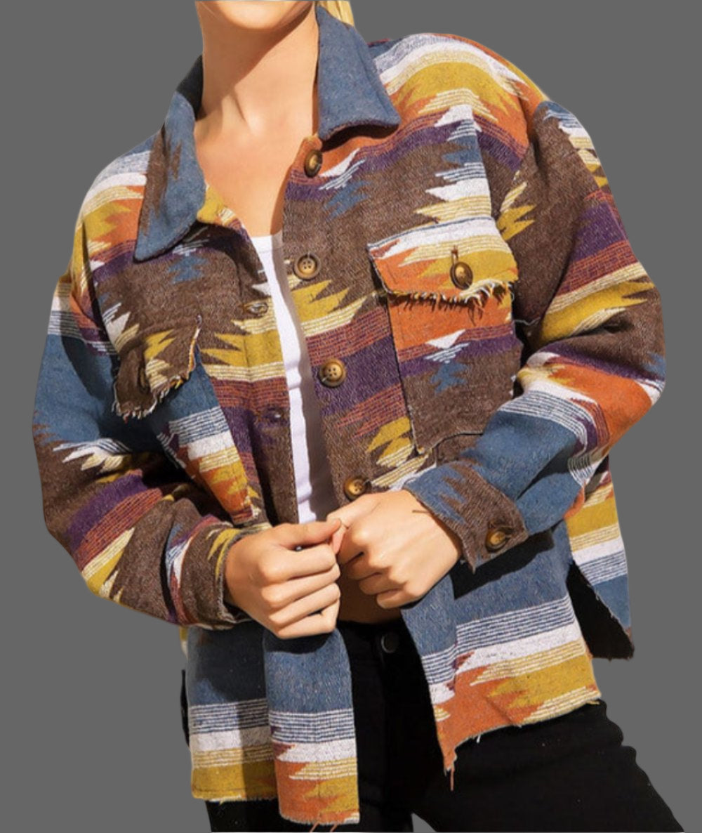 Aztec Retro Ethnic Geometric Abstract Printed Woolen Coat - S / Brown - Outerwear