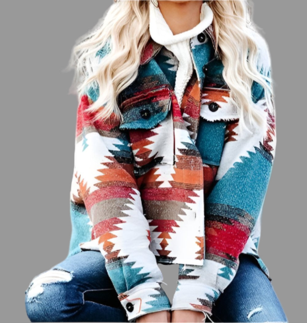 Aztec Retro Ethnic Geometric Abstract Printed Woolen Coat - S / Orange - Outerwear