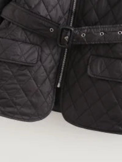 Street With Belt Quilted Embroidery Cotton Coat Jacket