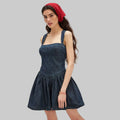 Backless Strap Waist Denim Dress - S / Navy Blue - Dresses