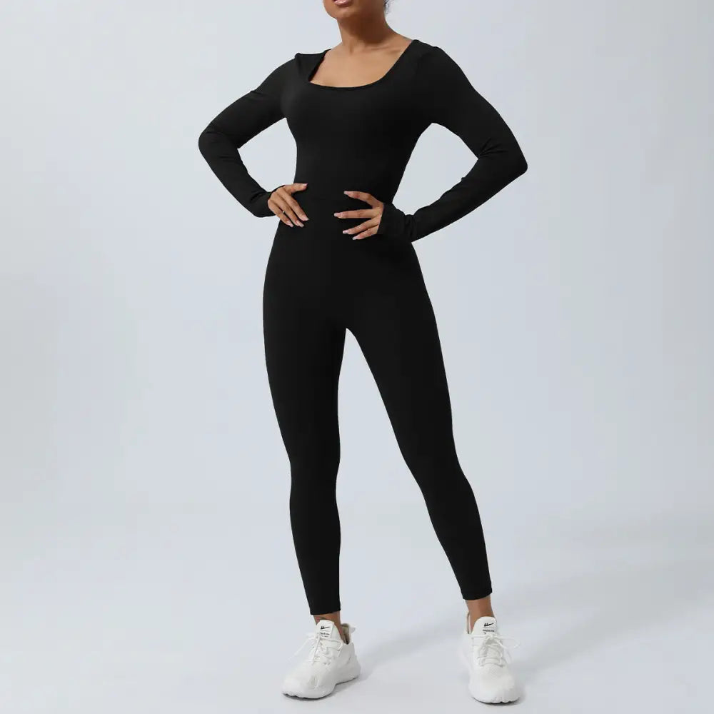 Backless Yoga Hip Lifting One-Piece Fitness Jumpsuit - M / Black - Activewear