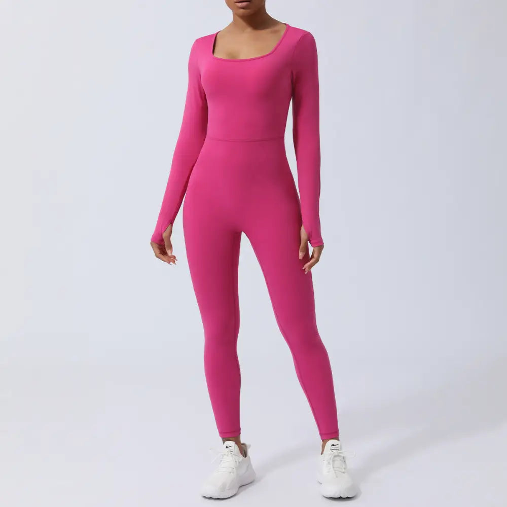 Backless Yoga Hip Lifting One-Piece Fitness Jumpsuit - S / Coral Red - Activewear