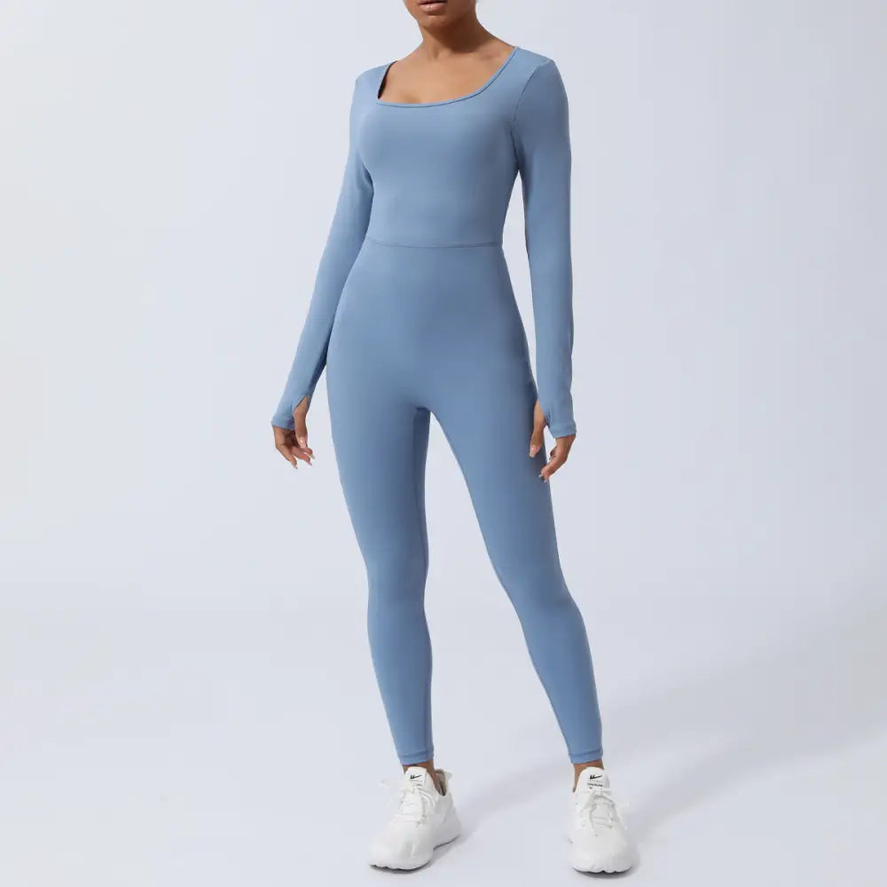 Backless Yoga Hip Lifting One-Piece Fitness Jumpsuit - S / Fog gray and blue - Activewear