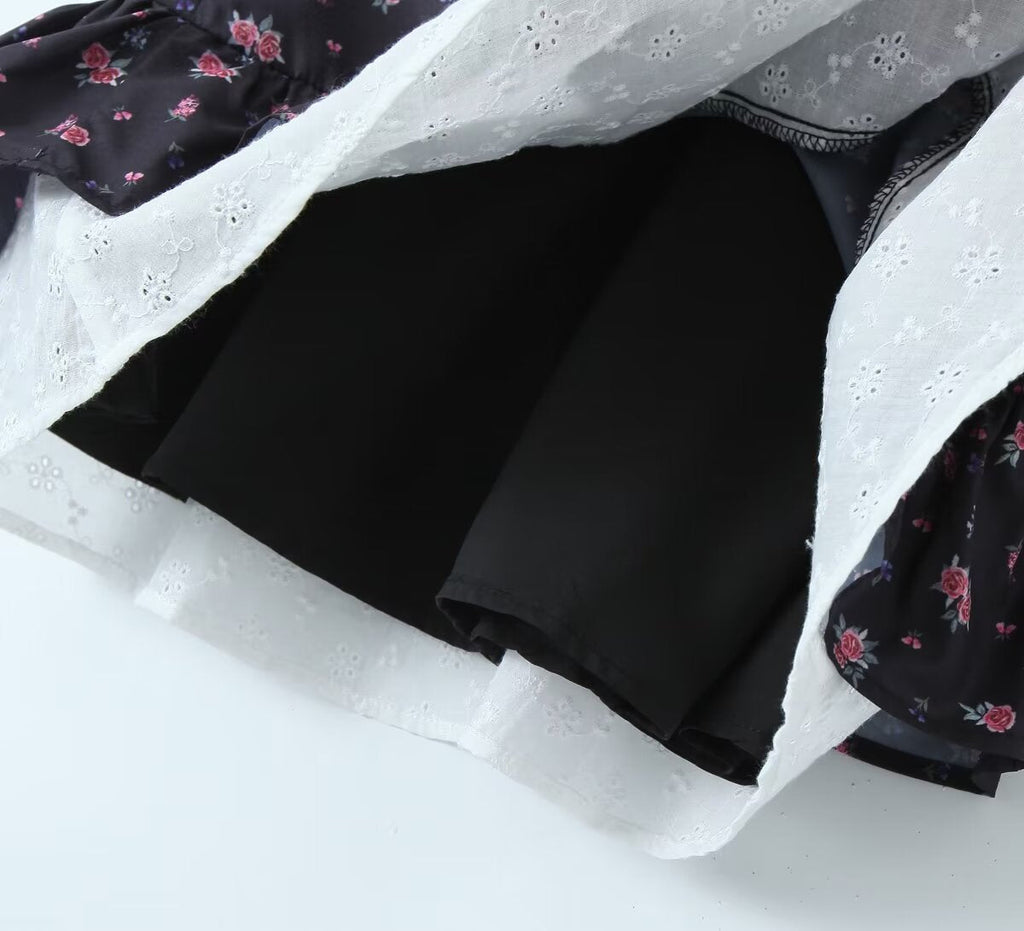 Black Floral Skirt Top Set - Outfit Sets