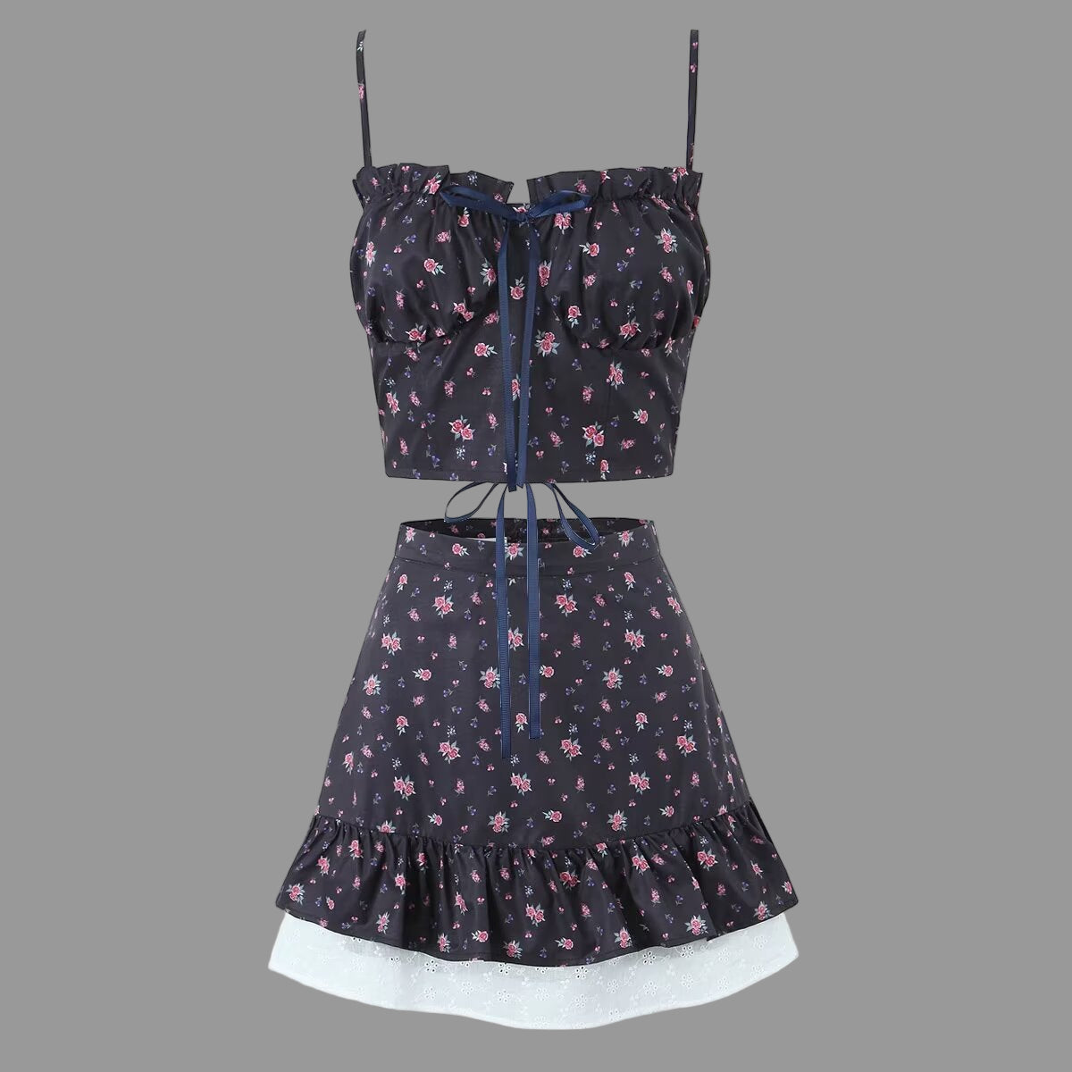 Black Floral Skirt Top Set - Outfit Sets