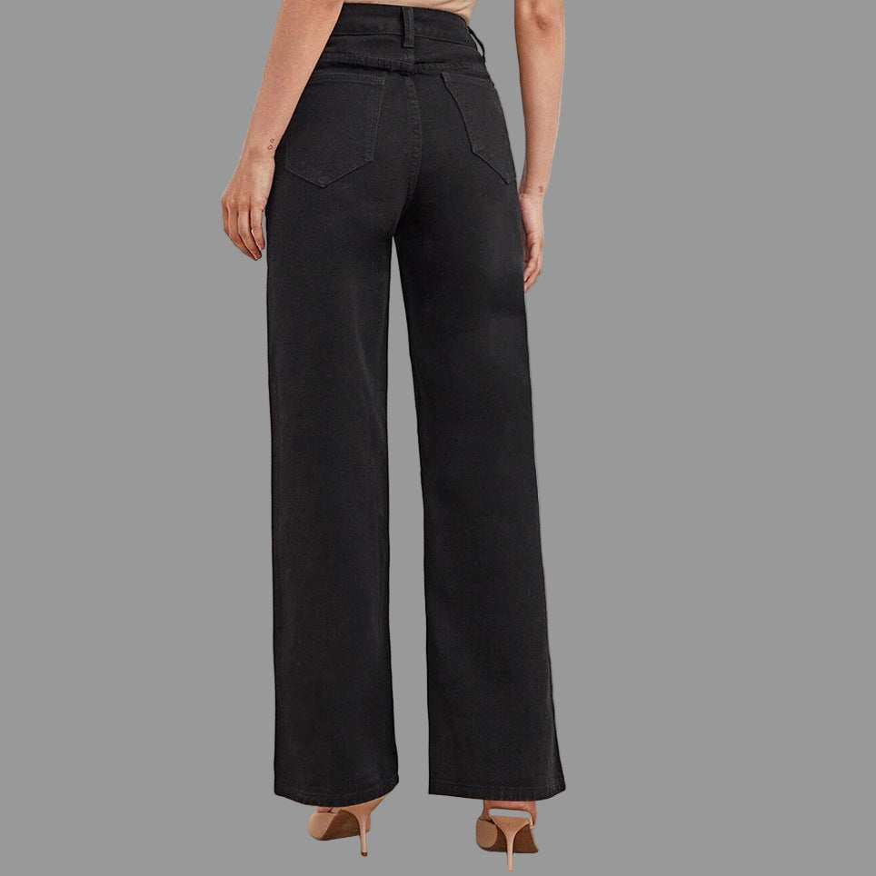 Black Straight Jeans Design Rhinestone Slim Fit High Waist Jeans - Jeans