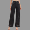 Black Straight Jeans Design Rhinestone Slim Fit High Waist Jeans - XS / Black - Jeans