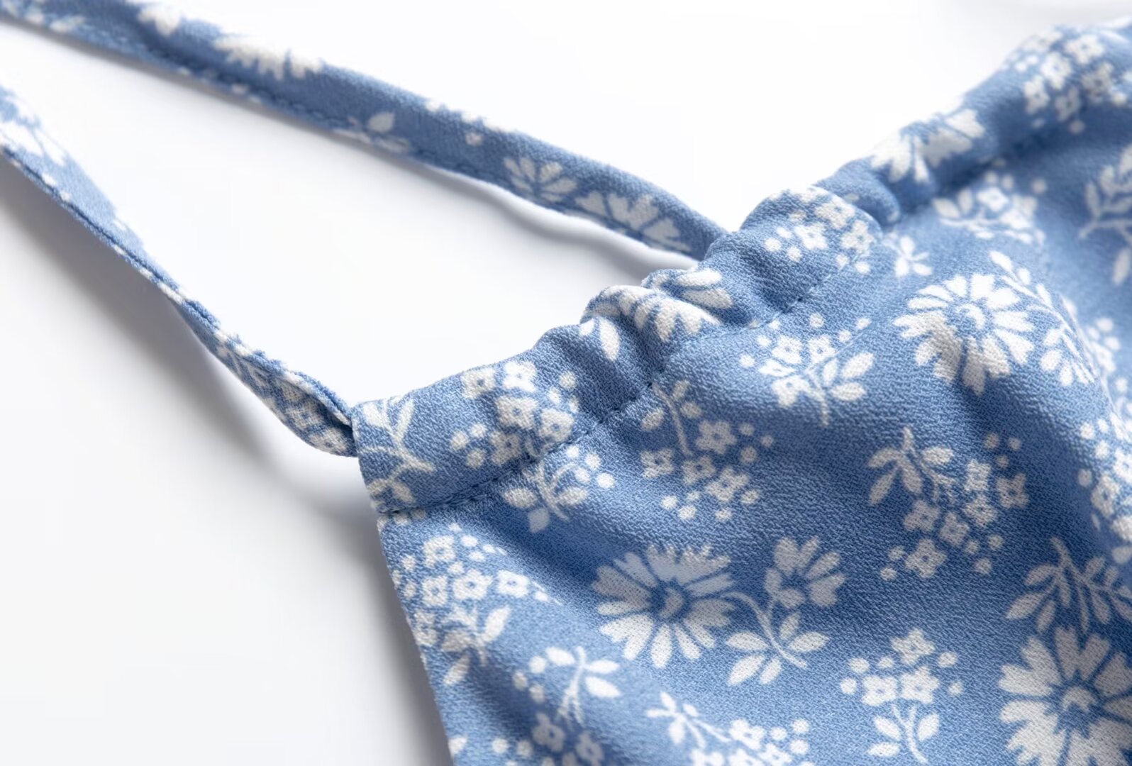 Blue Floral Chest Pleated Short Top - Tank Tops & Camis
