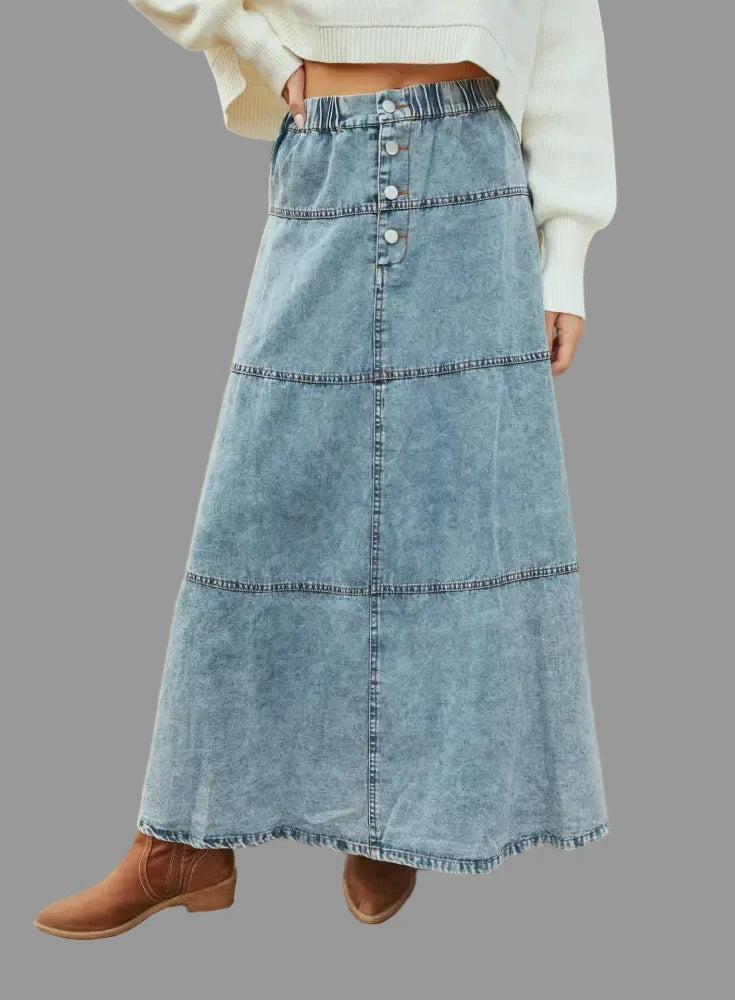 Bohemian A-Line Layered Stitching Denim Skirt - S / Snowflake Color - Skirts