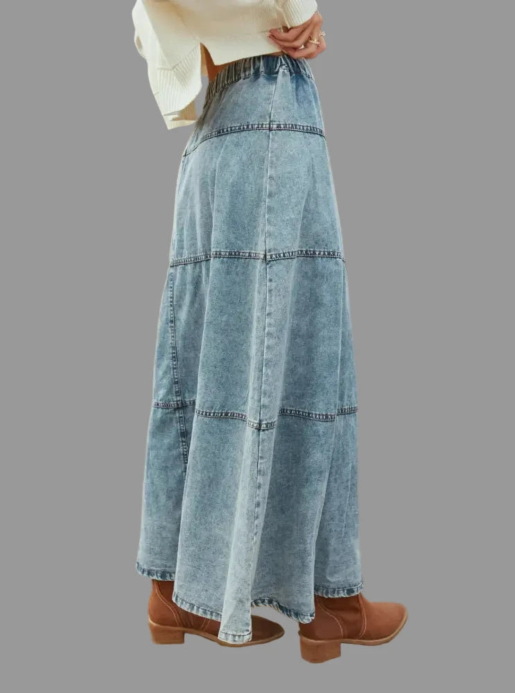 Bohemian A-Line Layered Stitching Denim Skirt - Skirts