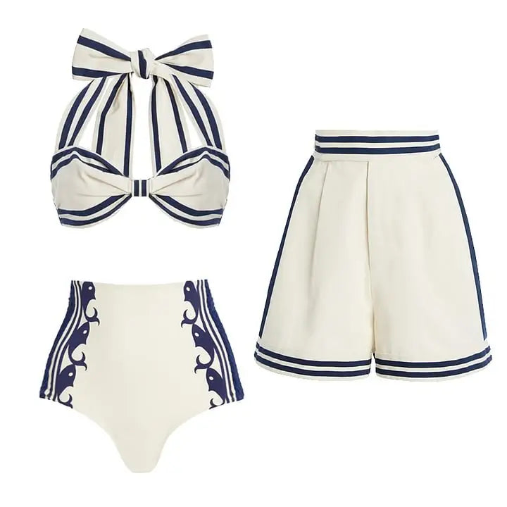 Bow Bandage High Grade One Piece Swimsuit - S / Set - Cover-ups & Kimonos