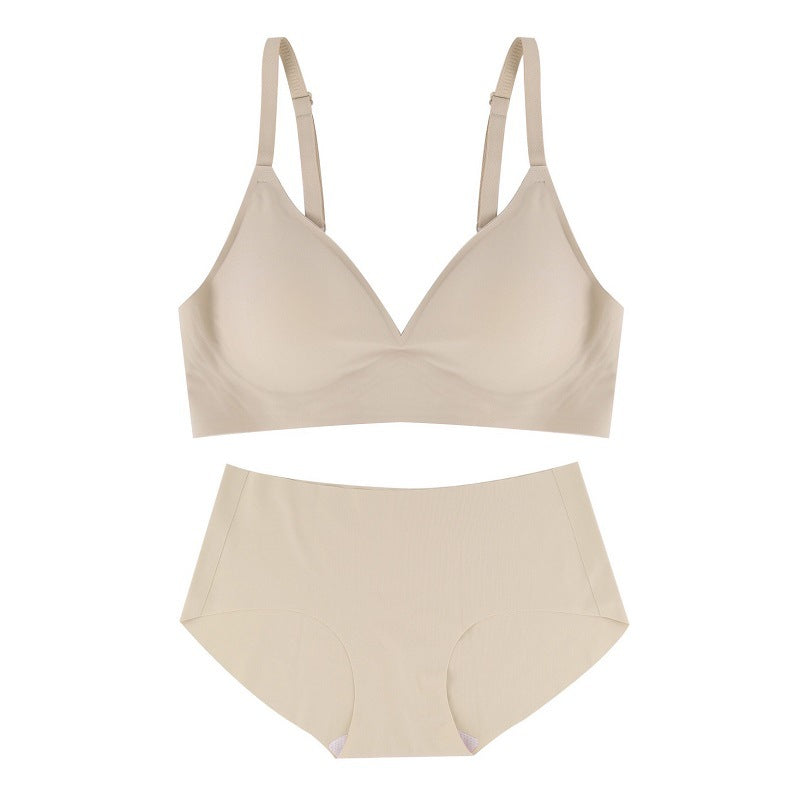 Bra Push-up Jelly Soft Support Seamless Bra Set - S-2.0cm / Apricot Skin Color Suit - Bra Panty Sets