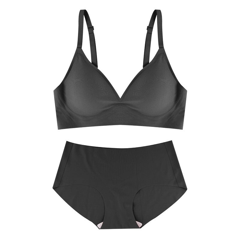 Bra Push-up Jelly Soft Support Seamless Bra Set - S-2.0cm / Black Suit - Bra Panty Sets