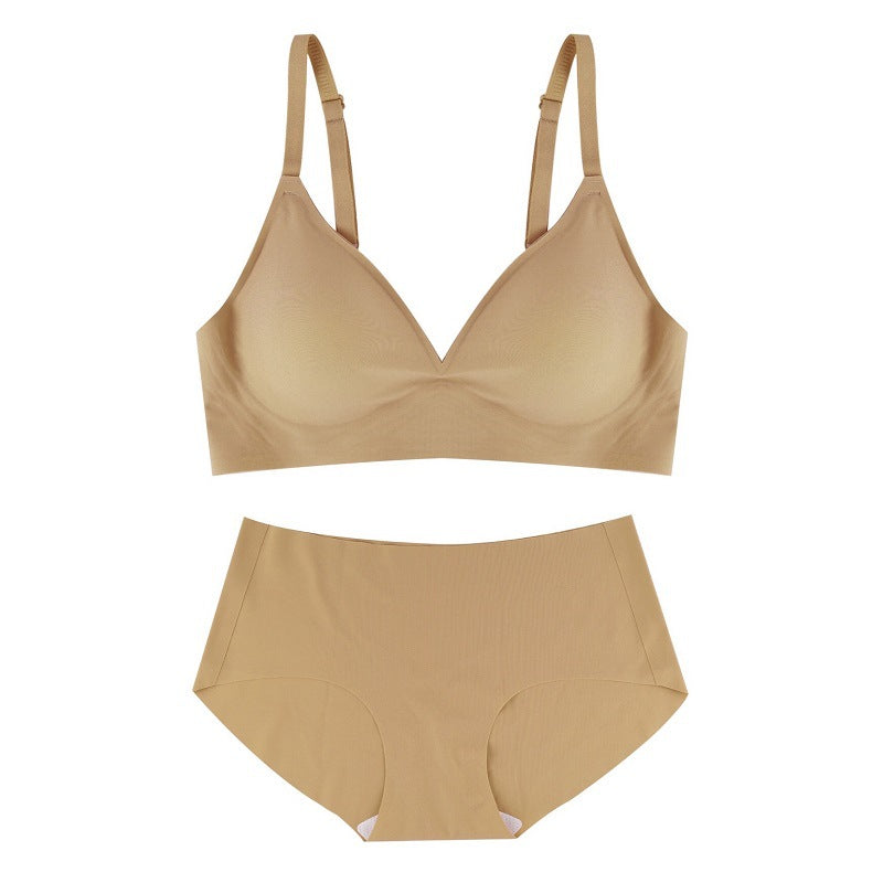 Bra Push-up Jelly Soft Support Seamless Bra Set - S-2.0cm / Deep flesh color - Bra Panty Sets