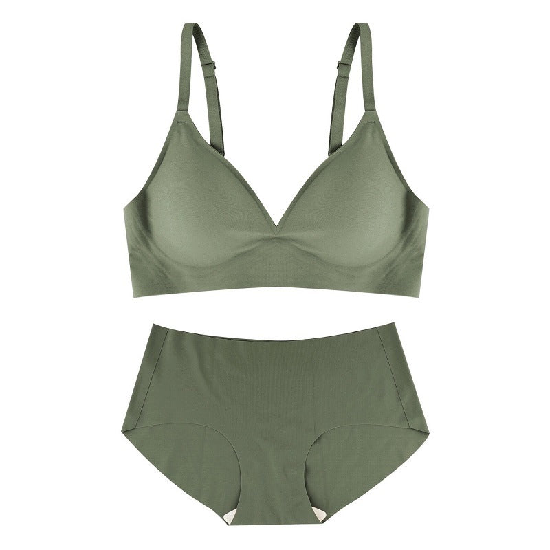 Bra Push-up Jelly Soft Support Seamless Bra Set - S-2.0cm / Green Suit - Bra Panty Sets