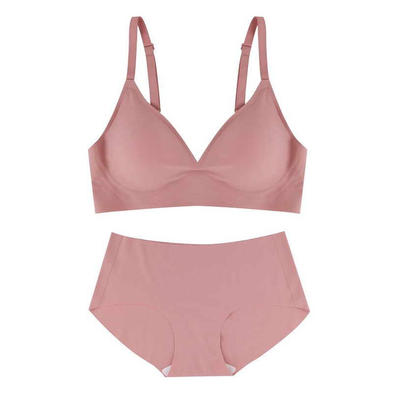 Bra Push-up Jelly Soft Support Seamless Bra Set - S-2.0cm / Pink Suit - Bra Panty Sets