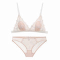 Bralette French Triangle Cup Wire-Free Breathable Tulle Embroidery Sexy Bra Set - S / Yellow - Bra Panty Sets