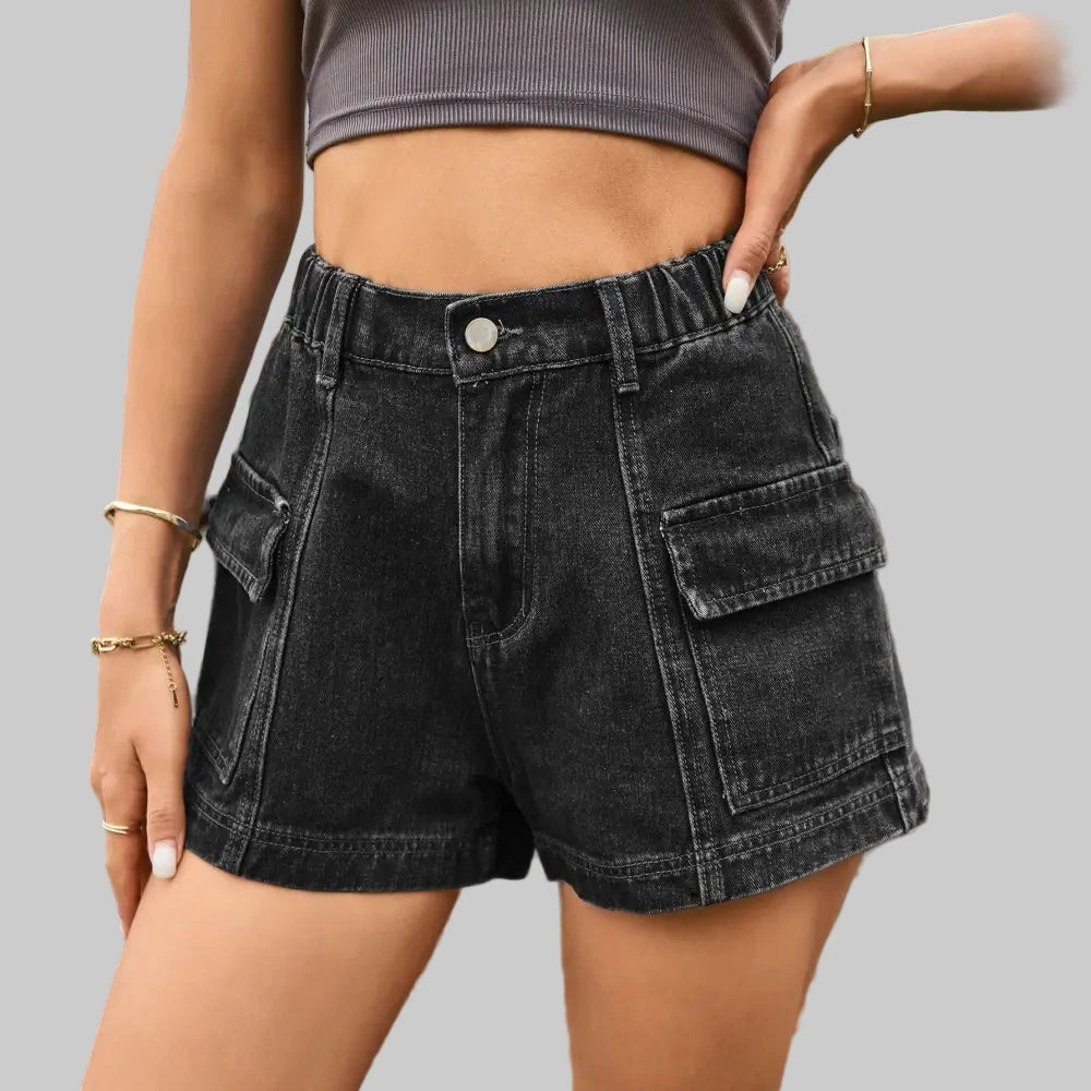 Cargo Denim Shorts - S / Black Gray