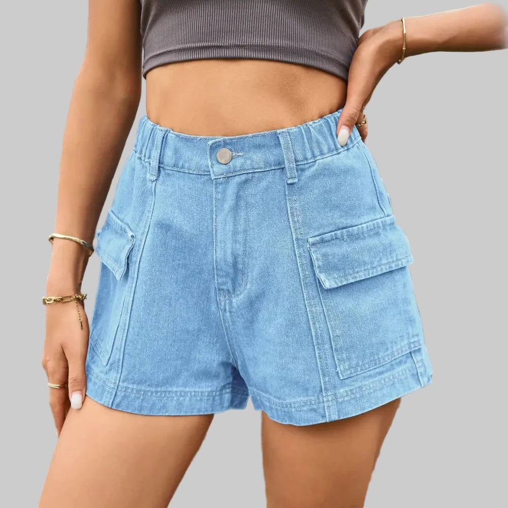Cargo Denim Shorts - S / Light Blue