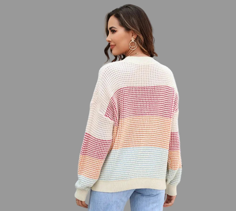 Casual Color Block Crew Neck Sweater - Sweaters & Cardigans