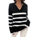 Casual Contrast Color Lapels Sweater - S / Black - Sweaters & Cardigans