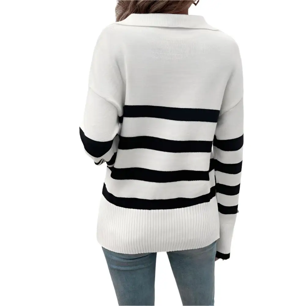 Casual Contrast Color Lapels Sweater - Sweaters & Cardigans