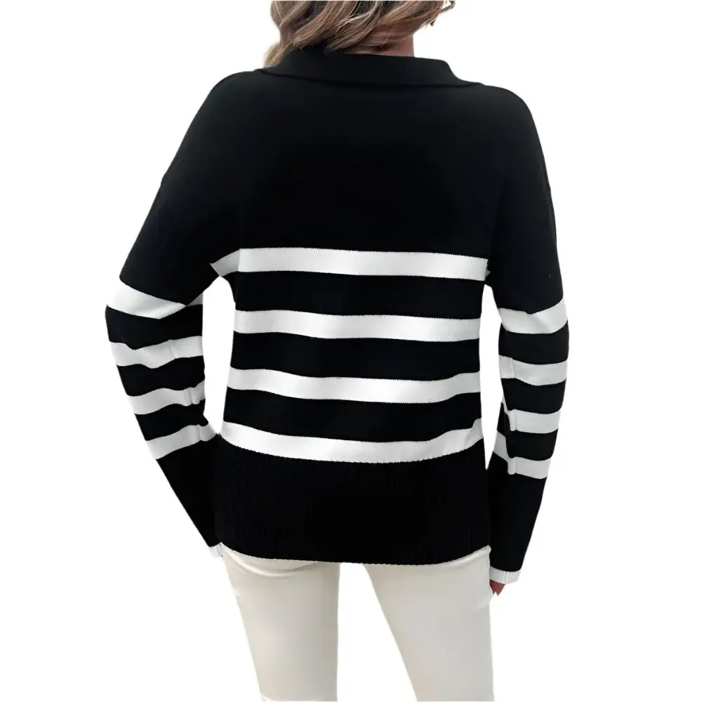Casual Contrast Color Lapels Sweater - Sweaters & Cardigans