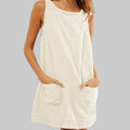 Casual Corduroy Sleeveless Dress - S / Ivory - Dresses