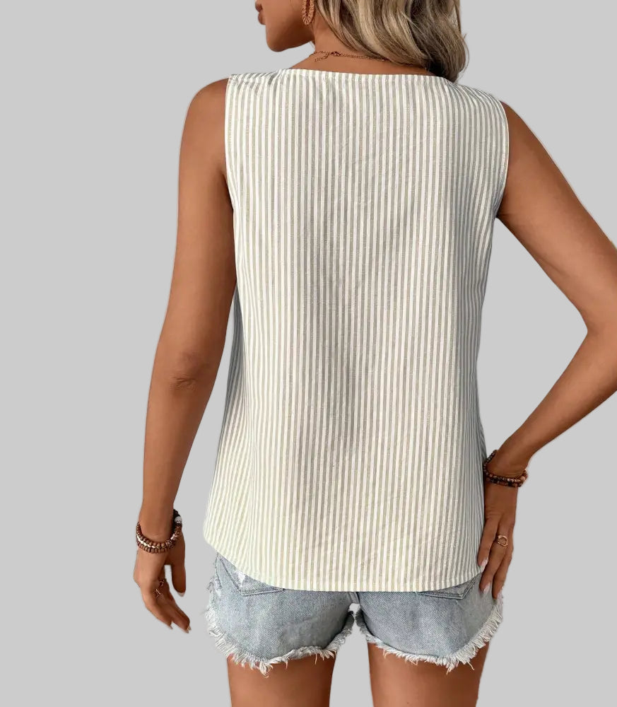 Casual Diagonal Collar Sleeveless Stripe Top - Tank Tops & Camis
