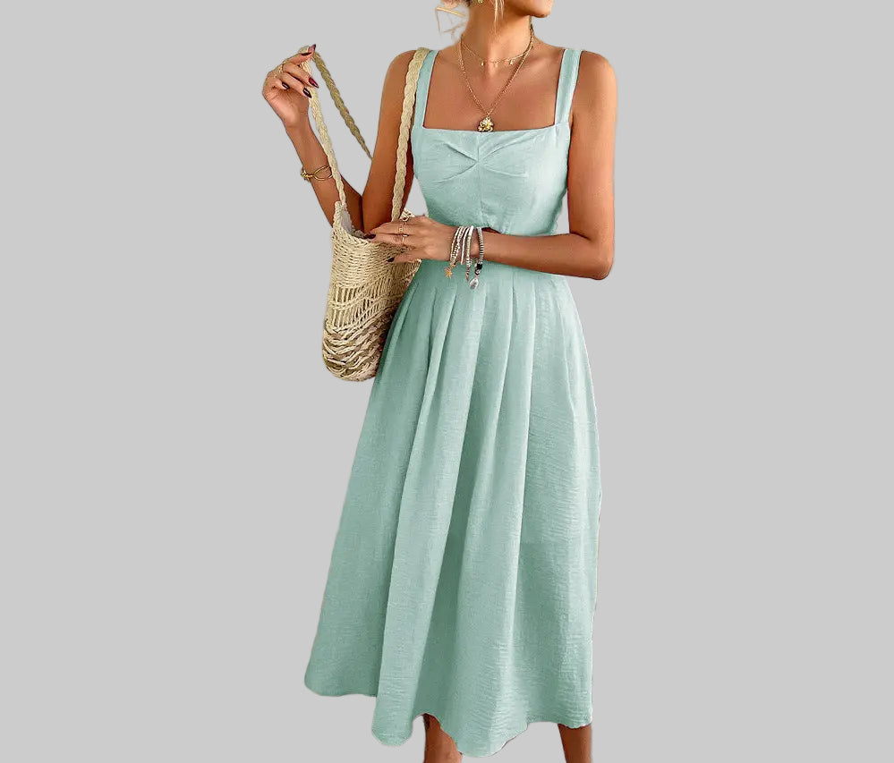 Casual Elegant High Waist Strap Dress - S / Green - Dresses