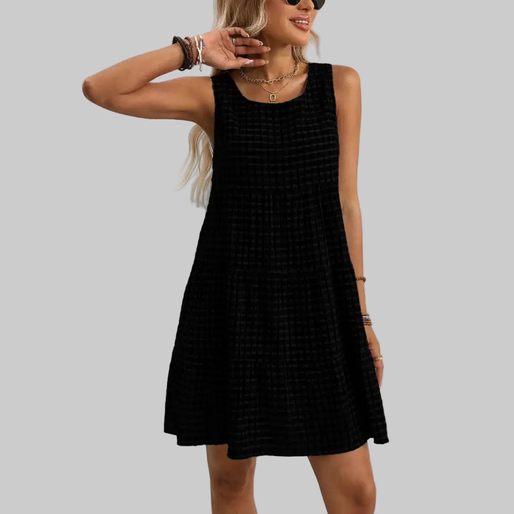 Casual Elegant Sleeveless Plaid Dress - S / Black - Dresses
