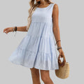 Casual Elegant Sleeveless Plaid Dress - S / Light Blue - Dresses