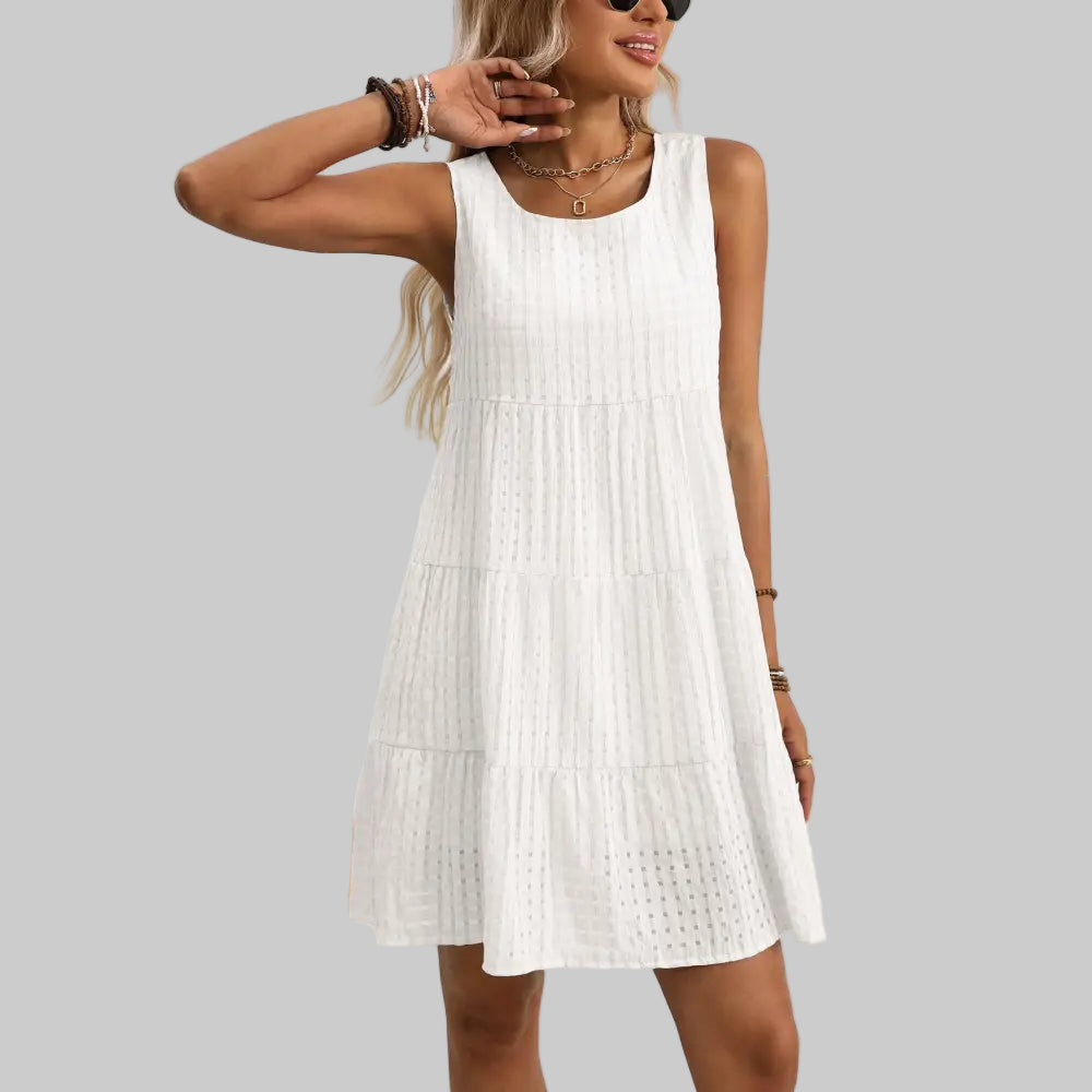Casual Elegant Sleeveless Plaid Dress - S / White - Dresses